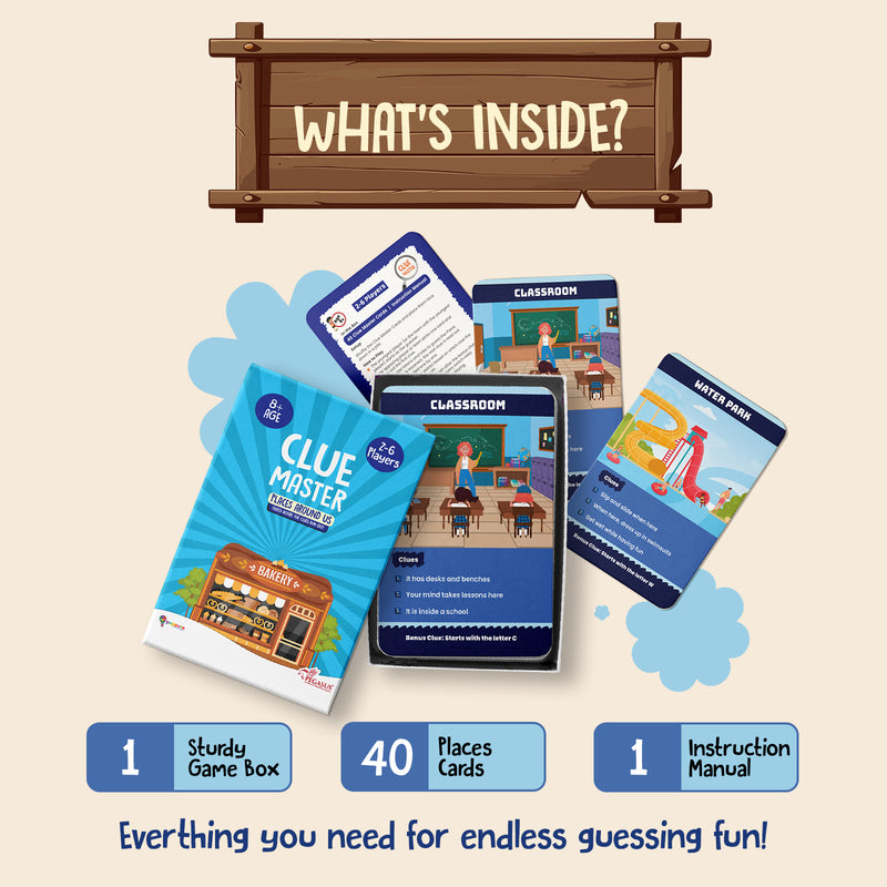 Clue Master Places Around Us Game for Kids | Fun Guessing Card Game with Everyday Locations & Brain Boosting Activities (Age 8+ Years, 2–6 Players)
