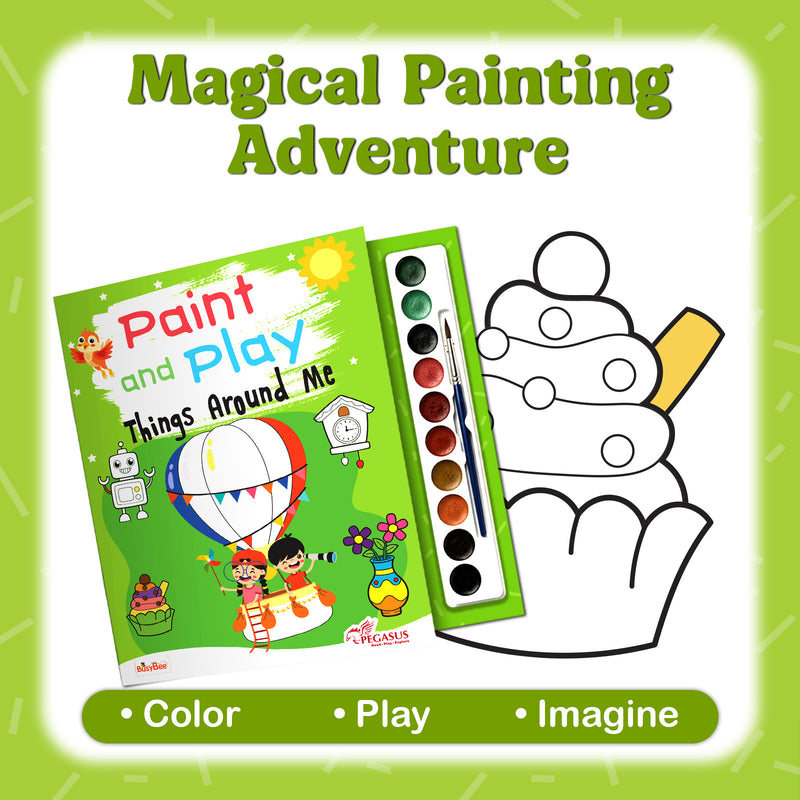 Things Around Me Colouring Book for Kids – Paint and Play Watercolour Painting Set (Age 3+ Years)