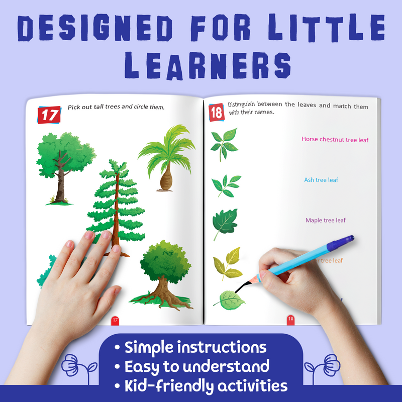 Plants & Trees Activity Book for Kids – 100 Amazing Nature, Matching & Colouring Workbook (Age 4+ Years)