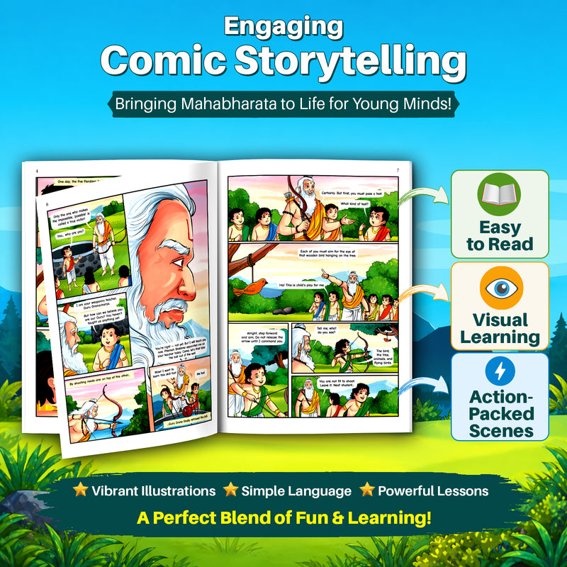 Arjuna: The Fearless Warrior | Illustrated Mythology Story Book for Kids 8+ | Courage, Focus & Discipline | Engaging Comic-Style Book in Simple English