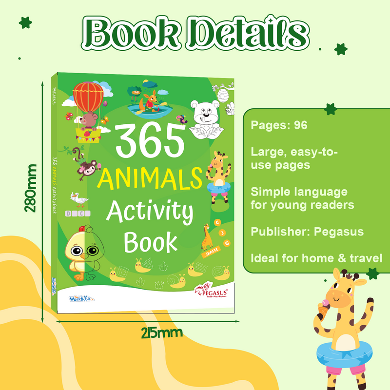 365 Animals Activity Book for Kids – Mazes, Puzzles, and Memory Learning Books (Age 3+ Years)