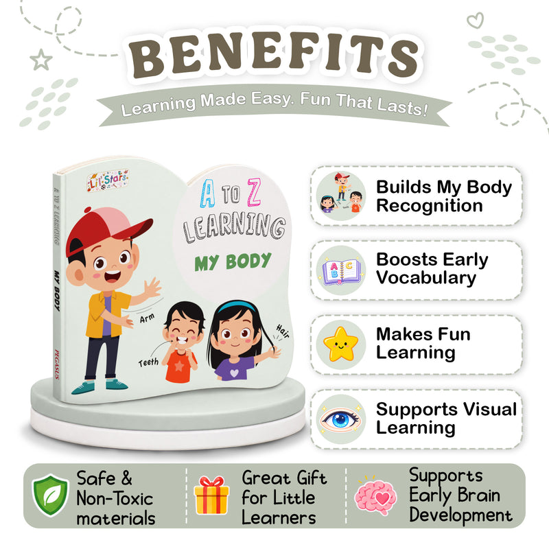 A to Z Learning My Body Board Book for Kids – Early Learning Body Parts Picture Book (Age 1+ Years)