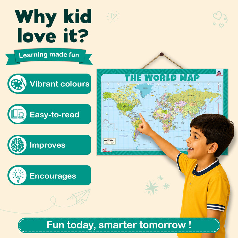 World Map – Educational Wall Chart Ideal for Home, Classrooms & Study Rooms | Age 5+