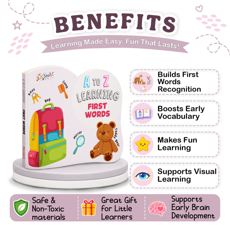 A to Z Learning First Words Board Book for Kids – Early Vocabulary Picture Book (Age 1+ Years)
