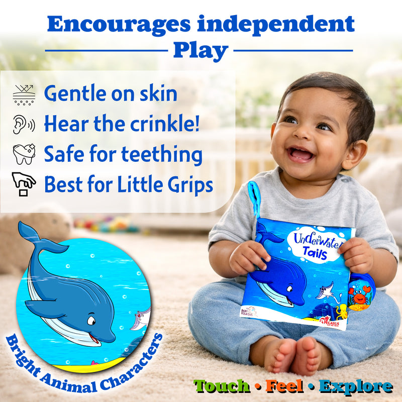 Underwater Tails – Baby's First Cloth Book (Age 0+) | Crinkle Sound, Gentle Touch Sensory Books