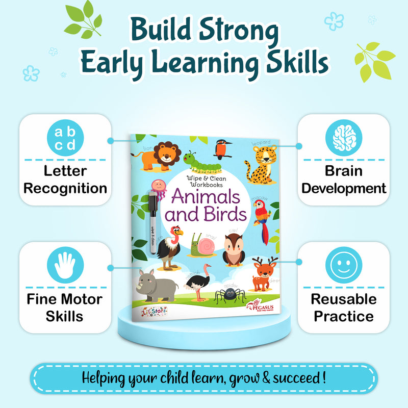 Wipe & Clean – Animals | Reusable Workbook with Marker