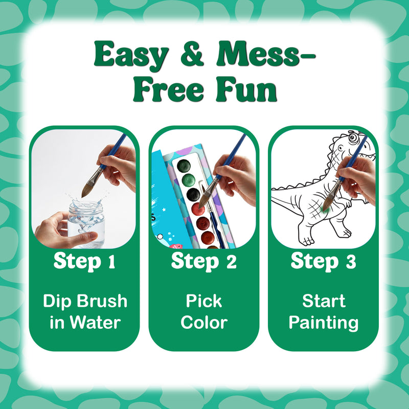Dinosaurs Colouring Book for Kids – Paint and Play Watercolour Painting Set (Age 3+ Years)