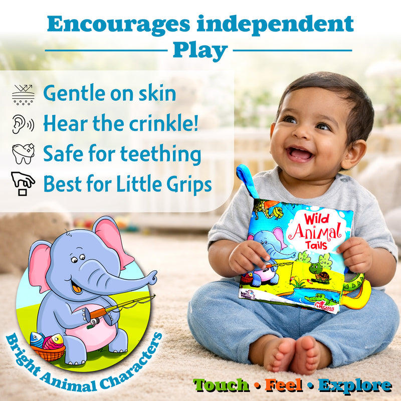 Wild Animal Tails – Baby's First Cloth Book (Age 0+) | Crinkle Sound, Gentle Touch Sensory Books