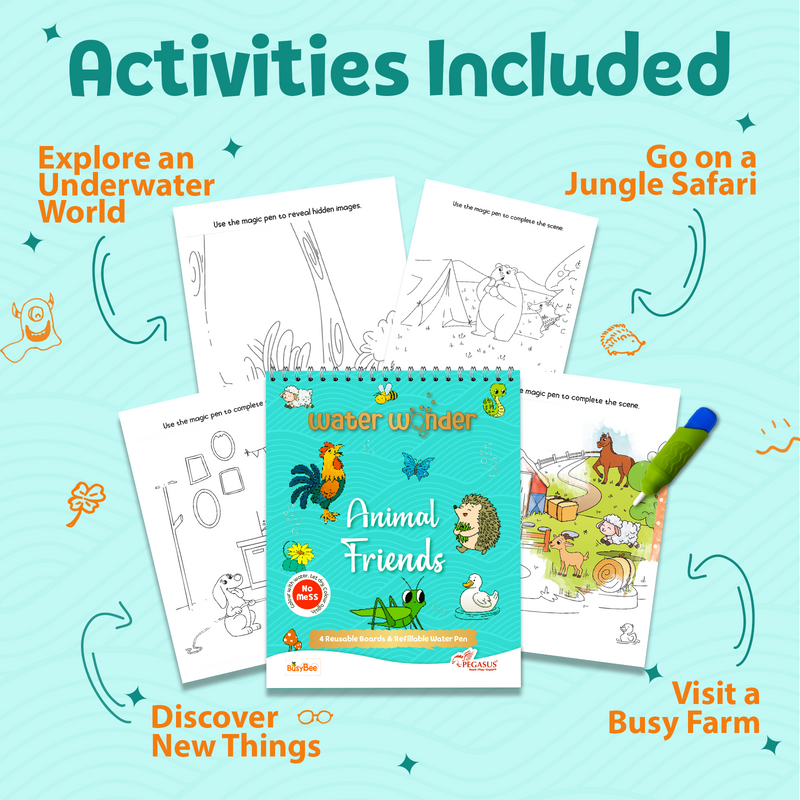 Water Wonder Colouring Book – Animal Friends Reusable Magic Books for Kids (Age 3+ Years)