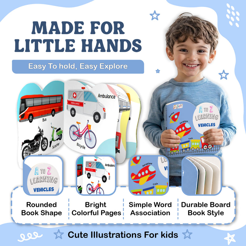 A to Z Learning Vehicles Board Book for Kids – Vehicle Picture Early Learning Book (Age 1+ Years)