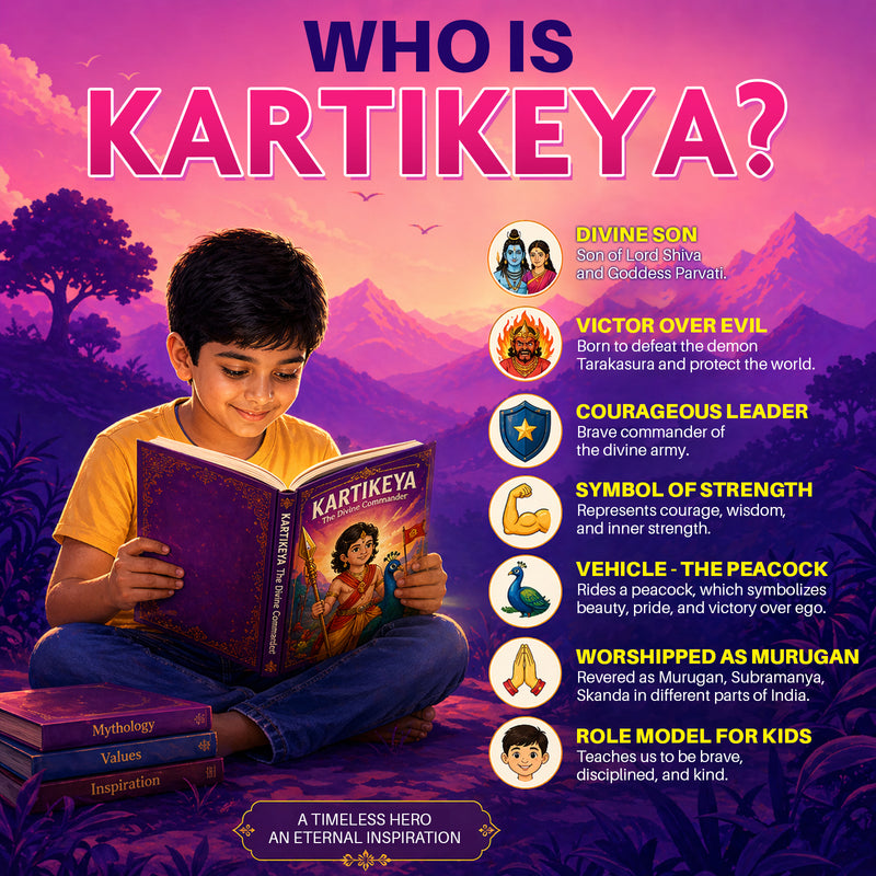 Lord Kartikeya: The Divine Commander | Illustrated Mythology Story Book for Kids 8+ | Courage, Leadership & Values | Engaging Comic-Style Book in Simple English
