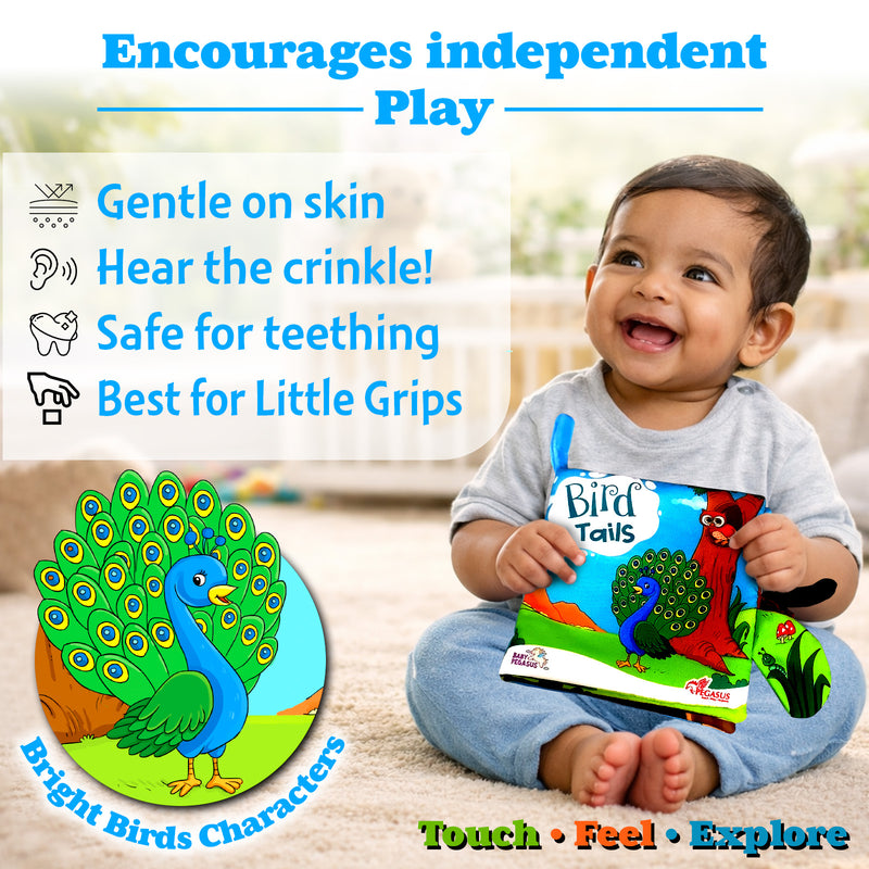 Bird Tails – Baby's First Cloth Book (Age 0+) | Crinkle Sound, Gentle Touch Sensory Books