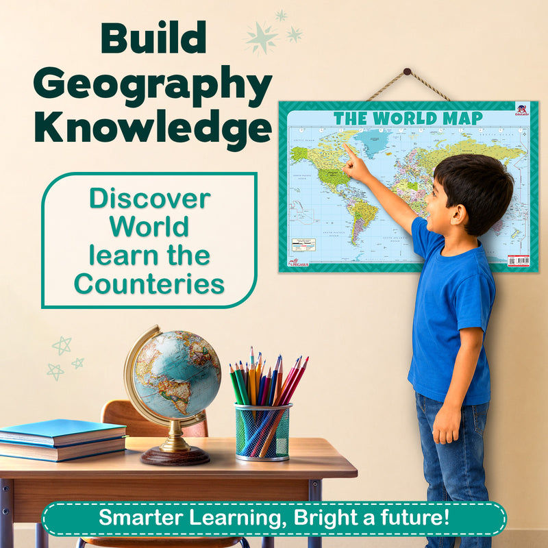 World Map – Educational Wall Chart Ideal for Home, Classrooms & Study Rooms | Age 5+