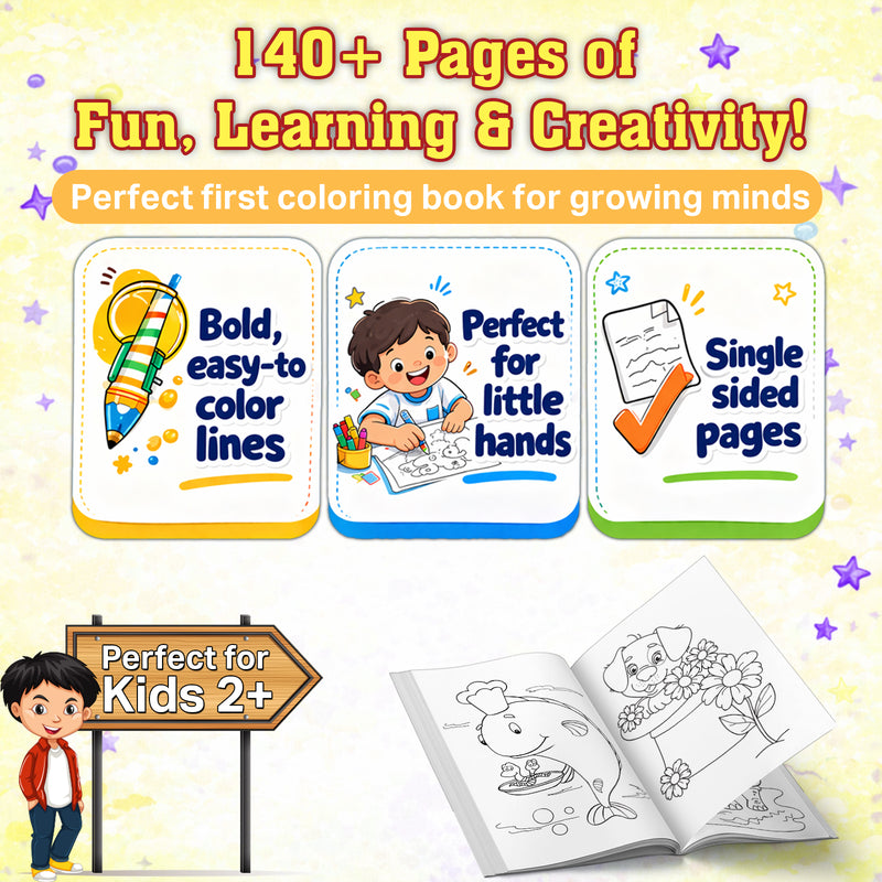 Jumbo Cartoon Colouring Book 1 for Kids – Creative Colouring Books with 140+ Fun Pictures (Age 3+ Years)