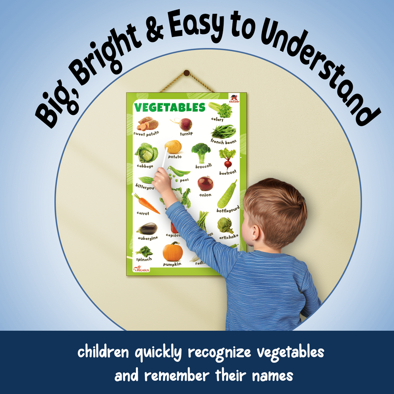 Vegetables Educational Wall Chart for Kids – Learning Poster with Vegetable Names & Pictures (Age 2+ Years)