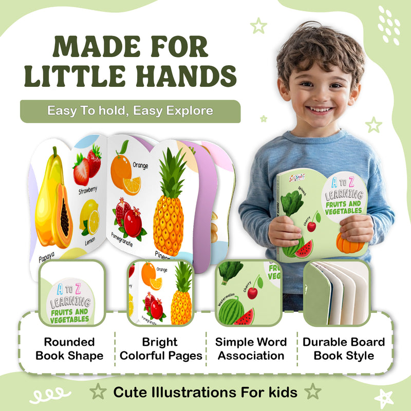 A to Z Learning Fruits and Vegetables Board Book for Kids – Early Learning Book (Age 1+ Years)