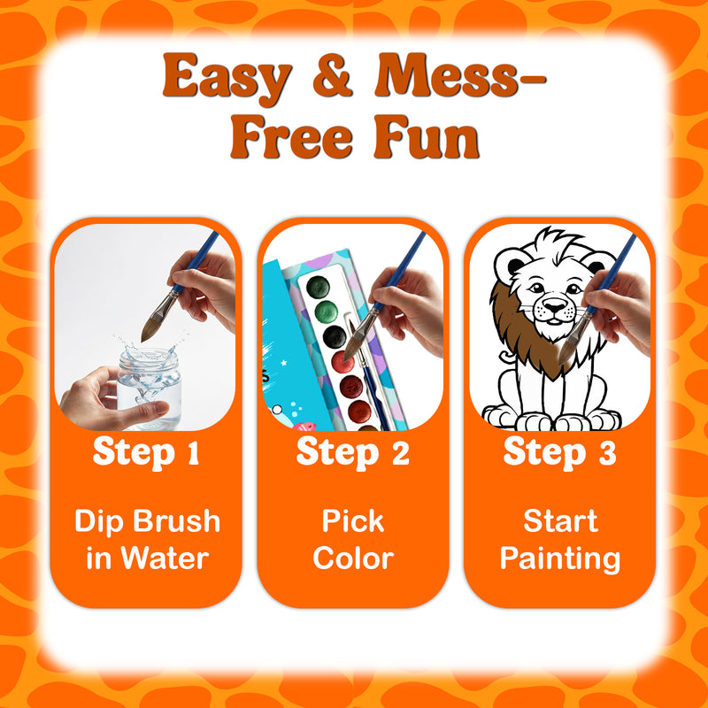 Animal World Colouring Book for Kids – Paint and Play Watercolour Painting Set (Age 3+ Years)
