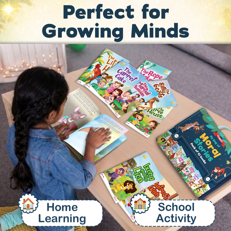 Moral Stories Bag for Kids – Pack of 10 Set Bedtime Story & Early Reading Books for Kids (Ages 2+)
