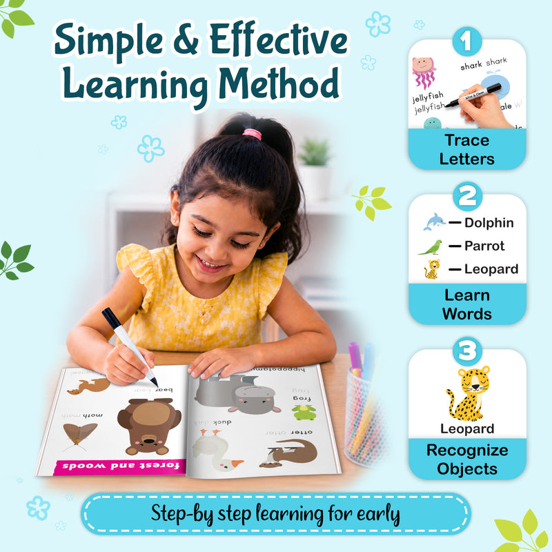 Wipe & Clean – Animals | Reusable Workbook with Marker