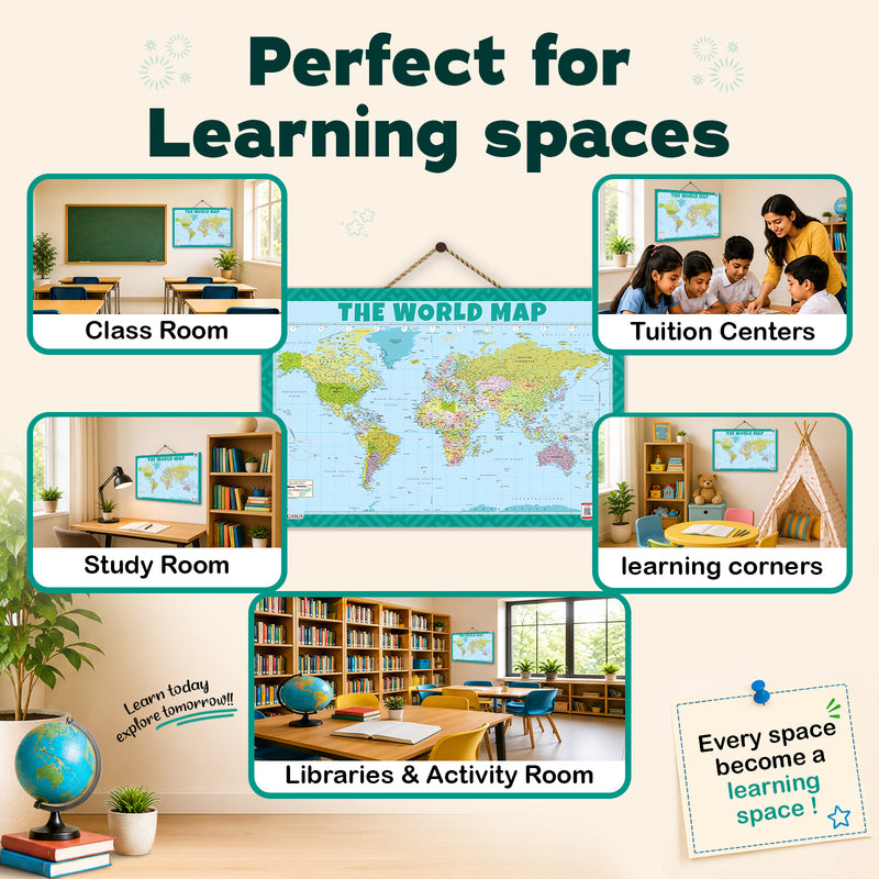 World Map – Educational Wall Chart Ideal for Home, Classrooms & Study Rooms | Age 5+