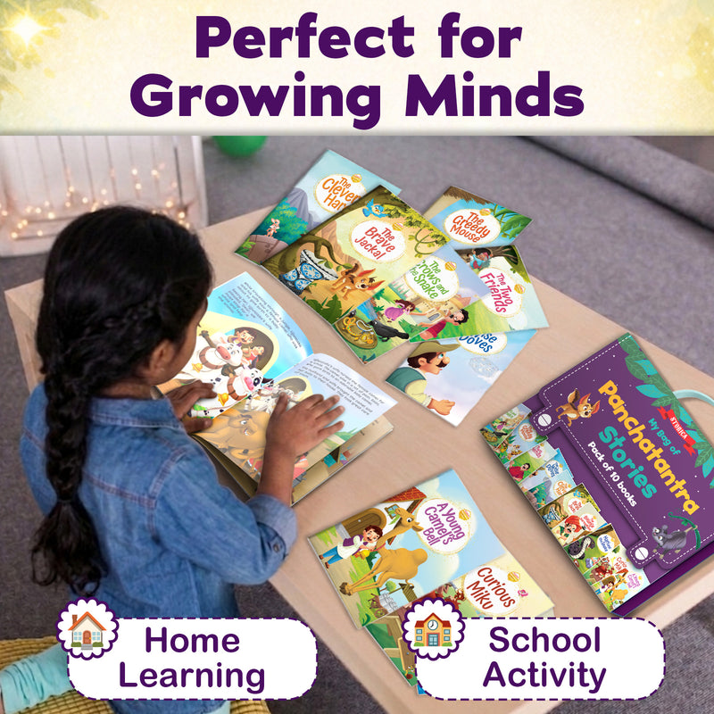 Panchatantra Stories Bag for Kids – Pack of 10 Set Bedtime Story & Early Reading Books for Kids (Ages 2+)
