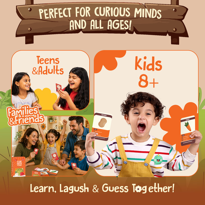 Clue Master Foods Around Us Card Game for Kids | Fun Food Guessing Game with Clues & Brain Boosting Activities (Age 8+ Years, 2–6 Players)