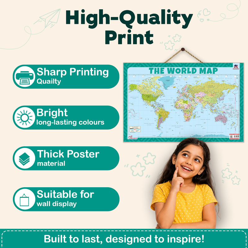 World Map – Educational Wall Chart Ideal for Home, Classrooms & Study Rooms | Age 5+