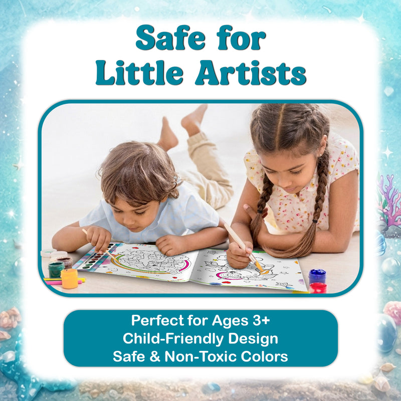 Unicorn and Mermaid Colouring Book for Kids – Paint and Play Watercolour Painting Set (Age 3+ Years)