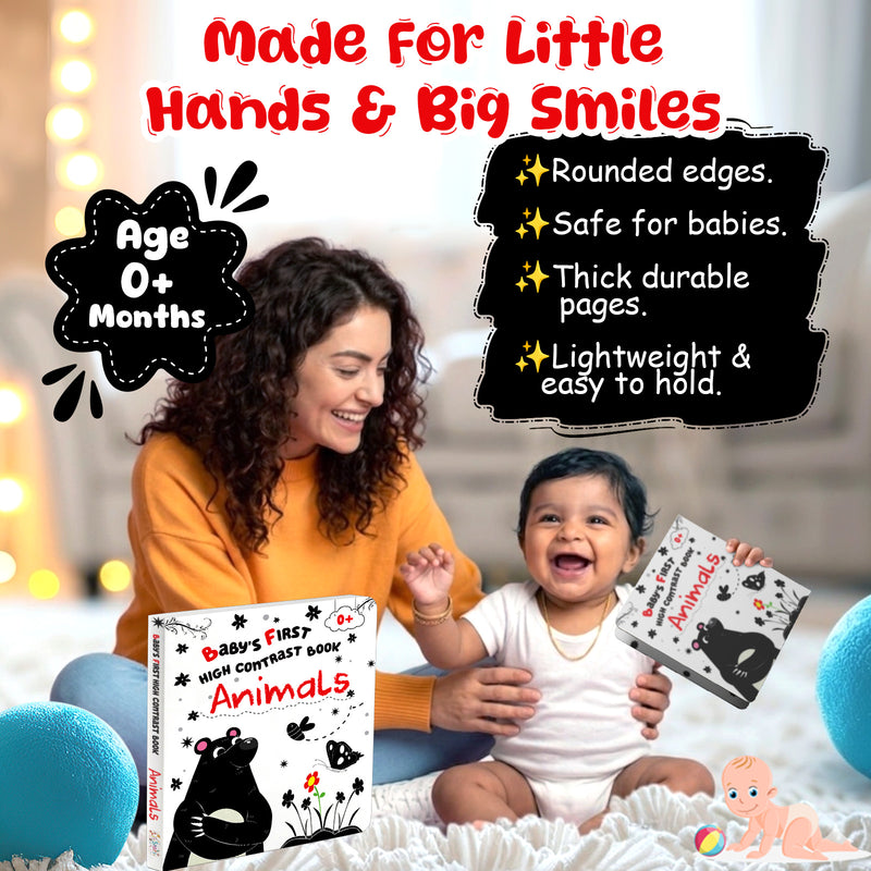 Baby’s First High Contrast Book for Babies – Soft & Safe Animals Black and White Book (0+ Months)