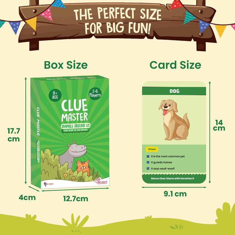 Clue Master – Animals Around Us | Fun Family Card Game for Kids 8+ | Guessing Game with 3 Clues & Bonus | 2–6 Players | Educational & Interactive Game