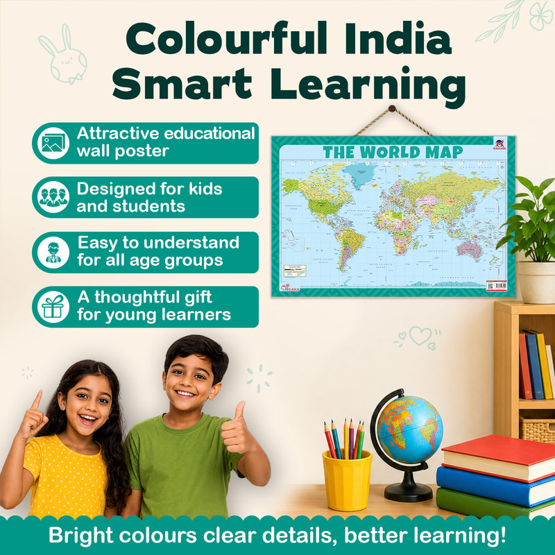 World Map – Educational Wall Chart Ideal for Home, Classrooms & Study Rooms | Age 5+