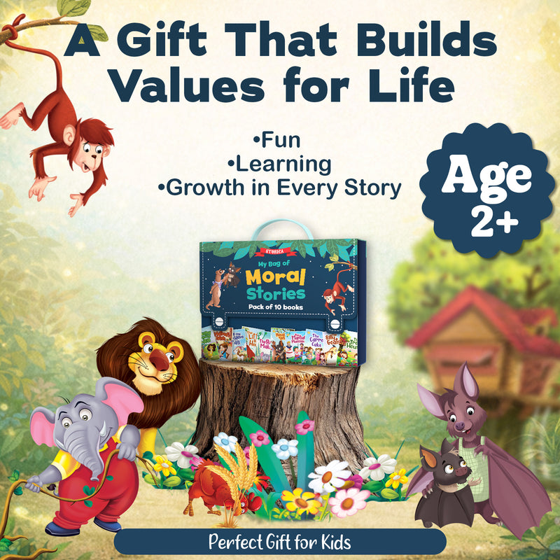 Moral Stories Bag for Kids – Pack of 10 Set Bedtime Story & Early Reading Books for Kids (Ages 2+)