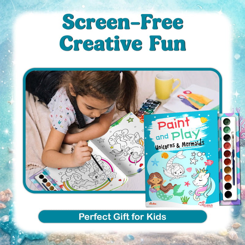 Unicorn and Mermaid Colouring Book for Kids – Paint and Play Watercolour Painting Set (Age 3+ Years)