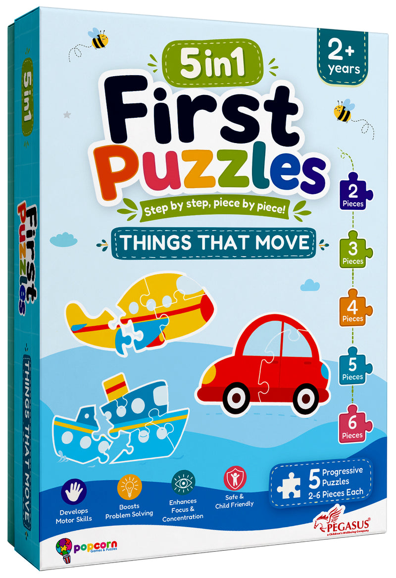 5-in-1 First Puzzles Things That Move for Toddlers and Kids (Age 2+ Years) Jigsaw Puzzle Set | Fun Memory Games and Creative Activity
