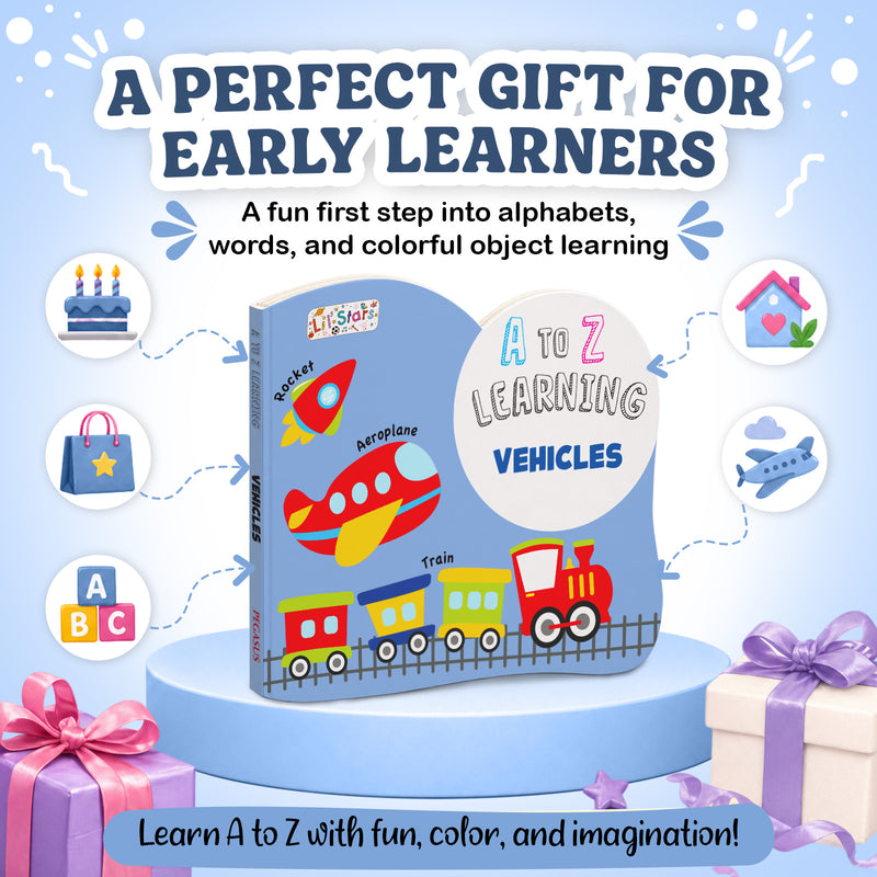 A to Z Learning Vehicles Board Book for Kids – Vehicle Picture Early Learning Book (Age 1+ Years)