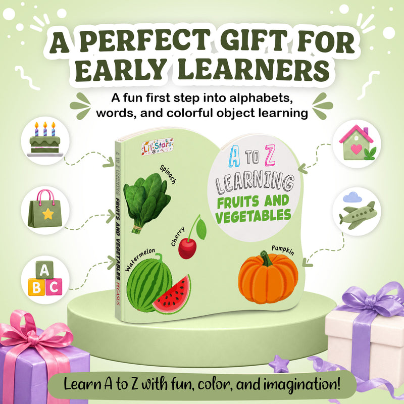 A to Z Learning Fruits and Vegetables Board Book for Kids – Early Learning Book (Age 1+ Years)