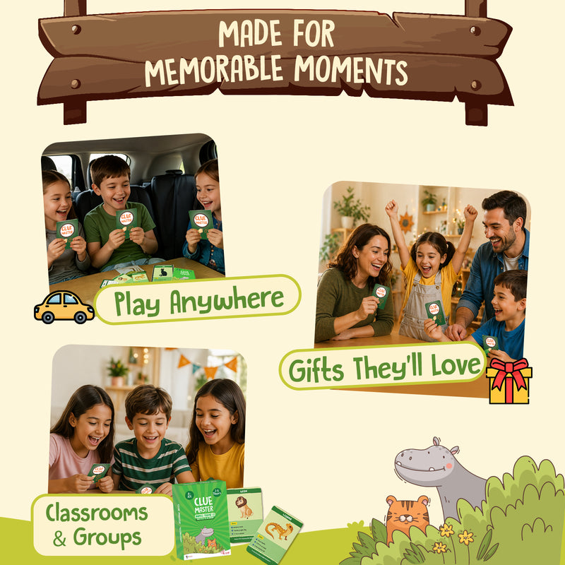 Clue Master – Animals Around Us | Fun Family Card Game for Kids 8+ | Guessing Game with 3 Clues & Bonus | 2–6 Players | Educational & Interactive Game