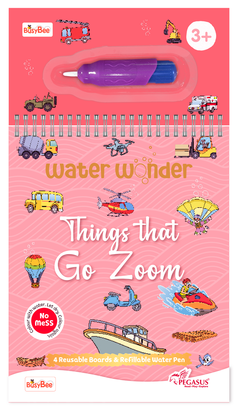 Water Wonder Colouring Book – Things That Go Zoom Reusable Magic Books for Kids (Age 3+ Years)