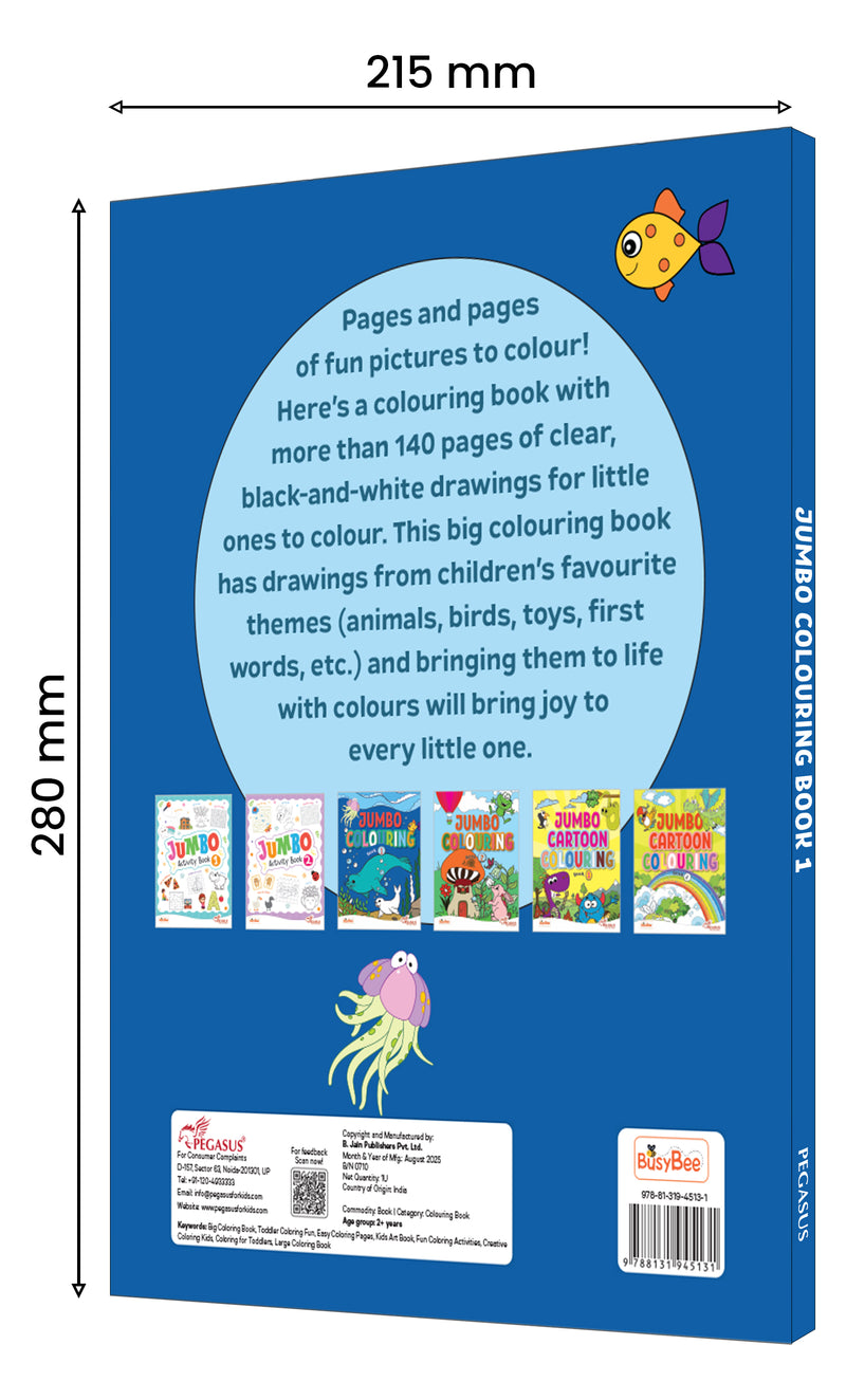 Jumbo Colouring Book 1 for Kids – Creative Colouring Books with 140+ Fun Pictures (Age 3+ Years)