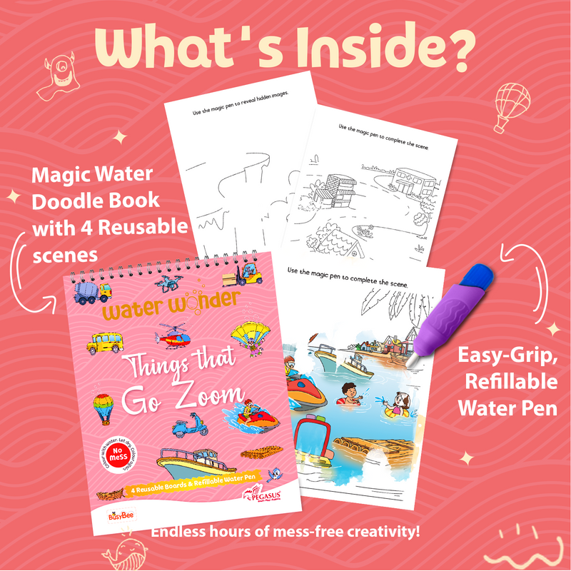 Water Wonder Colouring Book – Things That Go Zoom Reusable Magic Books for Kids (Age 3+ Years)