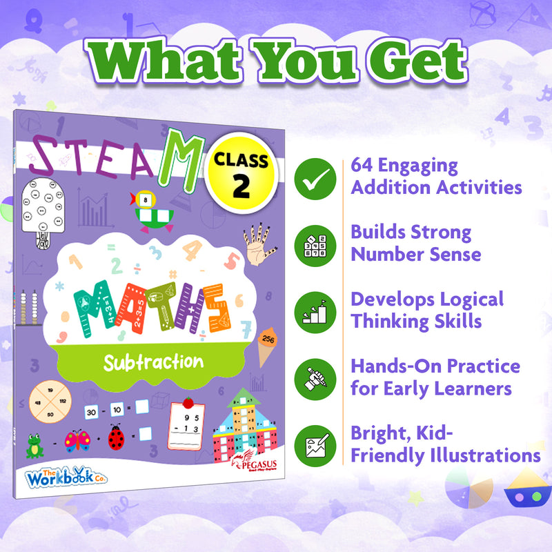 STEAM Wonders of Maths Workbook for Class 2 | Subtraction Activity Book with Fun Maths Exercises & Number Sense Practice (Age 6–8 Years)