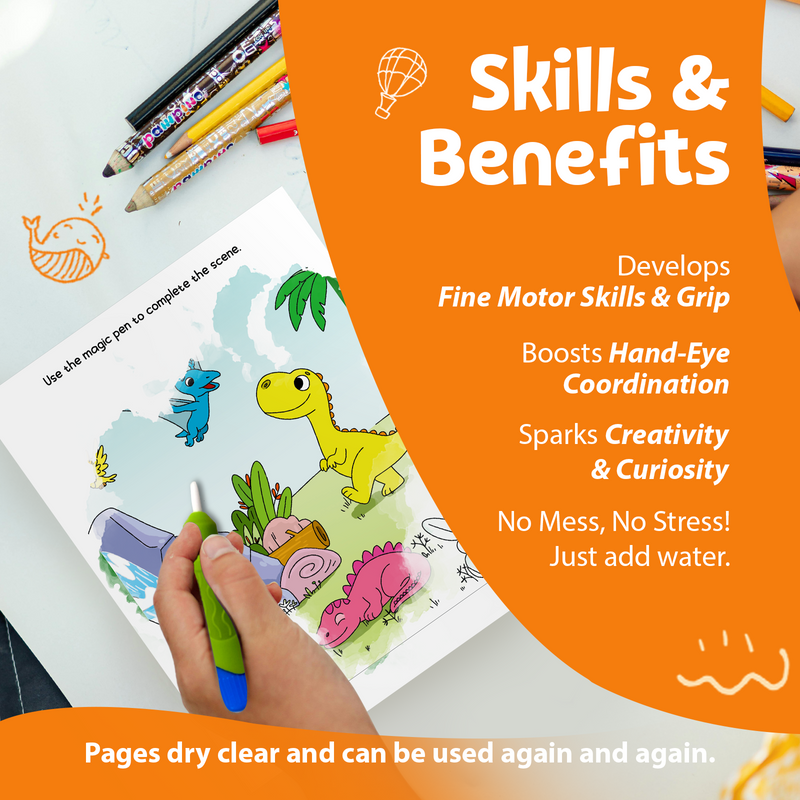 Water Wonder Colouring Book – Dinosaurs Theme Reusable Magic Books for Kids (Age 3+ Years)