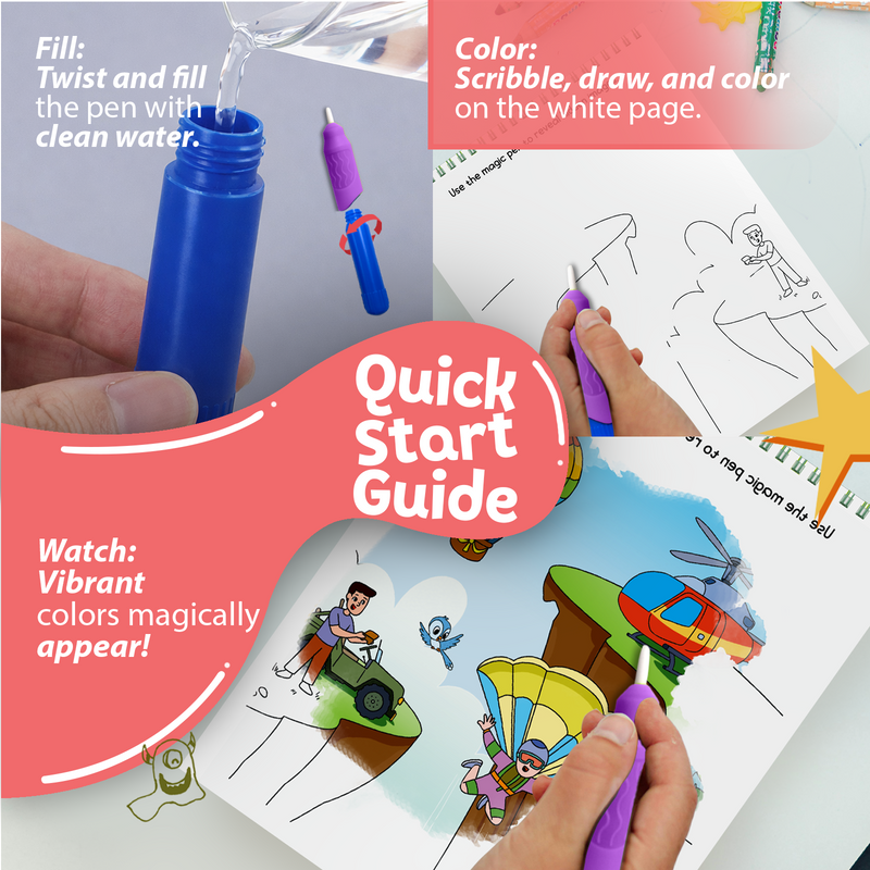 Water Wonder Colouring Book – Things That Go Zoom Reusable Magic Books for Kids (Age 3+ Years)