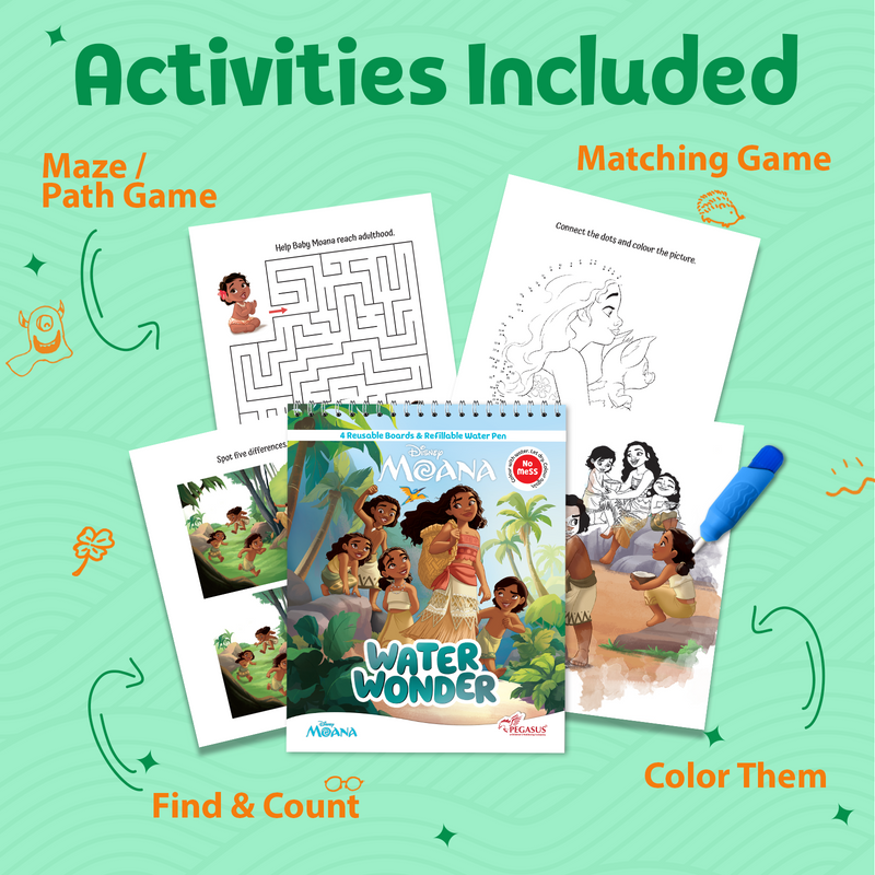 Water Wonder Colouring Book – Moana Theme Reusable Magic Books for Kids (Age 3+ Years)
