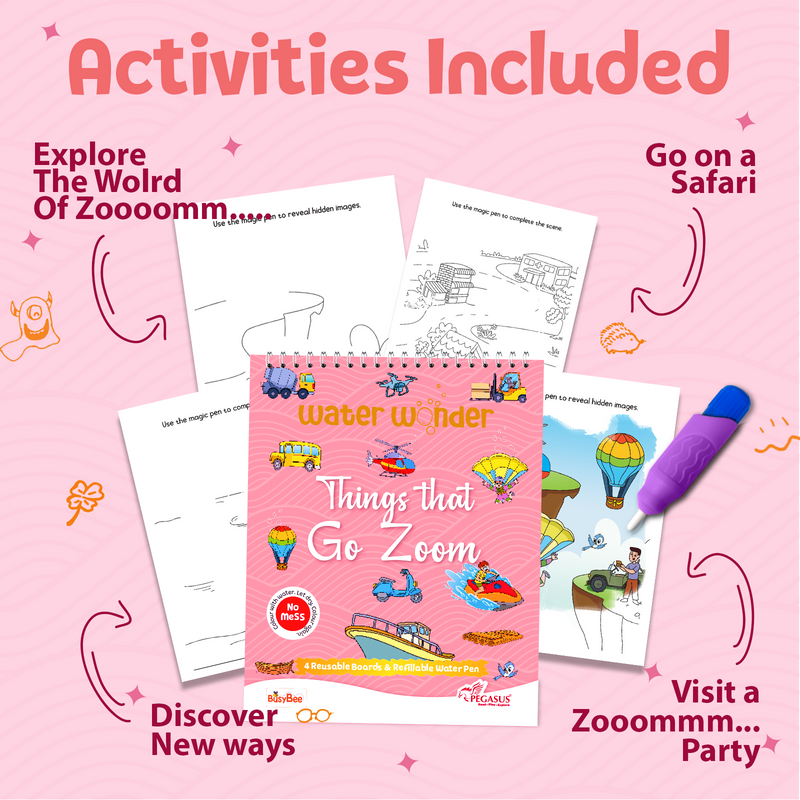 Water Wonder Colouring Book – Things That Go Zoom Reusable Magic Books for Kids (Age 3+ Years)