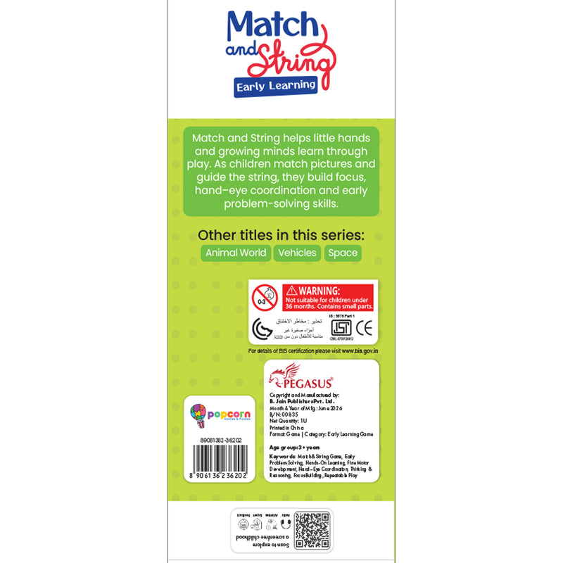 Match and String Early Learning for Kids (Age 3+ Years) String-Along Learning Activity Fine Motor Skills and Matching Game