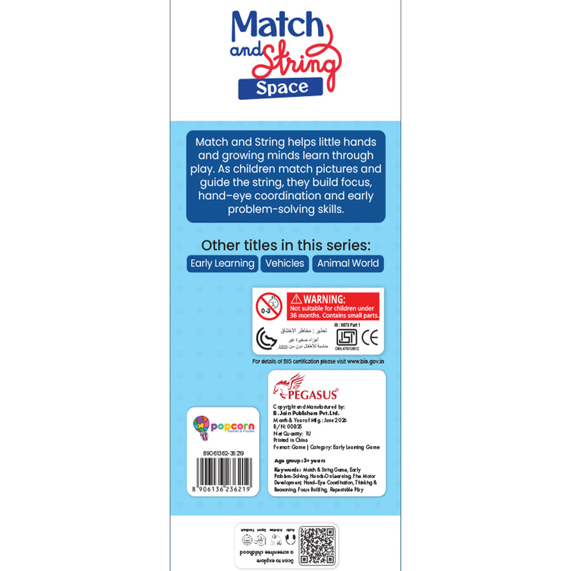 Match and String Space for Kids (Age 3+ Years) String-Along Learning Activity Fine Motor Skills and Matching Game