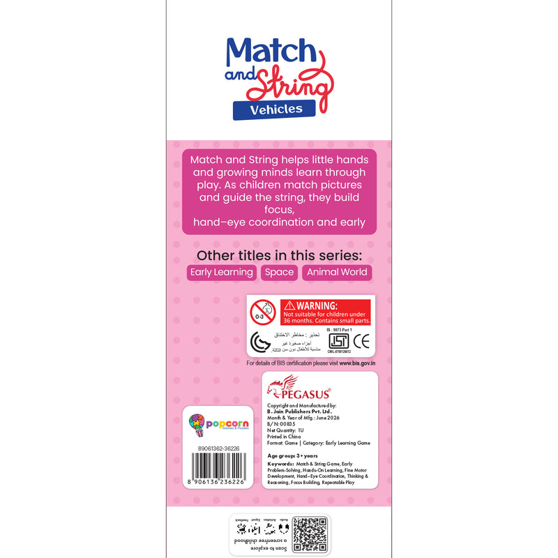 Match and String Vehicles for Kids (Age 3+ Years) String-Along Learning Activity Fine Motor Skills and Matching Game