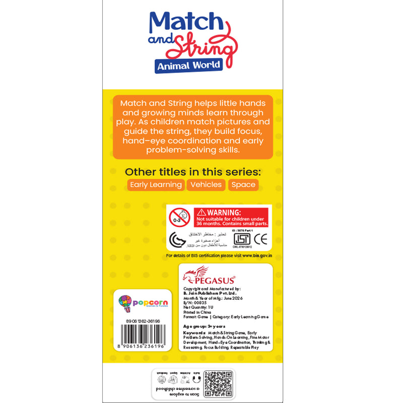 Match and String Animal World for Kids (Age 3+ Years) String-Along Learning Activity Fine Motor Skills and Matching Game