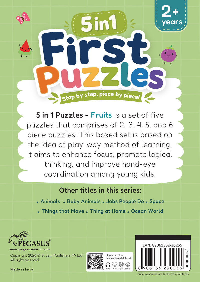 5-in-1 First Puzzles Fruits for Toddlers and Kids (Age 2+ Years) Jigsaw Puzzle Set | Fun Memory Games and Creative Activity